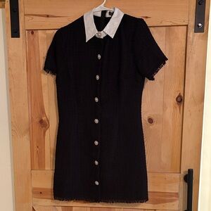 City Studio Black Tweed-Like Dress with White Accents